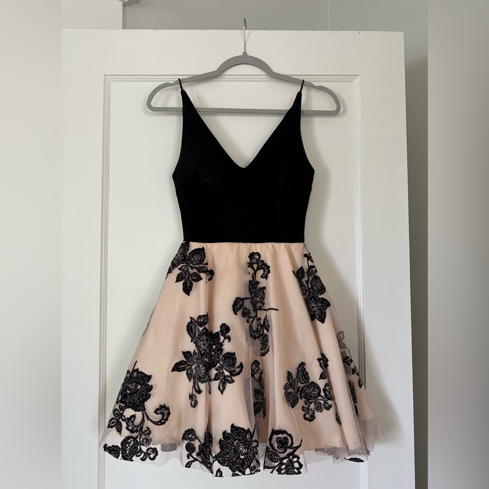 Black and Gold Sparkly and Velvet Homecoming/Formal Dress